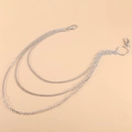 Close-up of triple-layered silver metal hip hop pant chains with lobster clasps - Multiple Layer Style / Silver