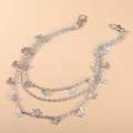 Catena da vita a tre strati in metallo argento con pendenti a farfalla e moschettoni - Bianco K/Argento
