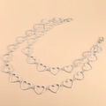 Cintura a catena argentata minimalista con cuori cavi e chiusure a moschettone per le donne - Catena da vita doppia / Bianco K/Argento