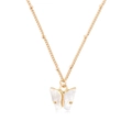 Elegante gouden vlinderketting met hanger in schelphuistextuur en fijne kralen schkakelketting - Wit