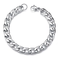 Bracciale a catena cubana in acciaio al titanio argento lucido con chiusura a moschettone - 8mm Sottile (Senza Catenella di Estensione) / 17cm
