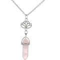 Silberne Halskette mit hohlem Lotus-Anhänger und sechseckigem rosa Quarz-Kristall - Rosenquarz Lotus Einlagig