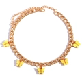 Goldene grobe Kette mit fünf durchscheinenden gelben Acryl-Schmetterlingsanhängern - Gelb Gold