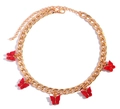 Goldene grobe Kette mit fünf roten Acryl-Schmetterlingsanhängern und Karabinerverschluss - Rot & Gold