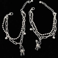 Astronaut themed double-layer couple bracelet with silver link chain and star pendant - Astronaut Bracelet Pair / 1 Pair Pack