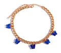 Goldene grobe Gliederkette mit fünf dunkelblauen Schmetterlingsanhängern aus Acryl - Blau Gold