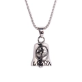 Detailed view of silver stainless steel bell pendant with eagle head and flame engraving - Steel Color (With Box Chain)