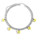 Silberne Gliederkette Choker mit fünf leuchtend gelben Acryl Schmetterling Anhängern - Gelb Silber Farbe