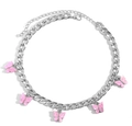 Silberne Gliederkette mit fünf rosa Schmetterlingsanhängern aus Marmor-Acryl und Verschluss - Rosa Weißgoldton