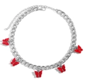 Silberne grobe Gliederkette mit fünf leuchtend roten Acryl-Schmetterlingsanhängern - Rot (Silberner Stiel)