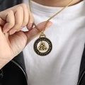 Men's vintage gold stainless steel Viking Valknut pendant necklace with Runic alphabet - Gold Pendant With Gold 3.0 Box Chain 60CM