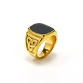 Anello con sigillo da uomo vichingo in acciaio dorato con smalto nero e nodi celtici vintage - US 7 / Oro