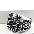 Retro Punk Oktopus-Schädel-Ring aus Edelstahl für Herren mit gotischen Details - US 7 / Stahlfarben