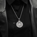 Close-up of a vintage steel talisman pendant necklace on a man wearing a leather jacket - Pendant Only (Without Chain) / Steel