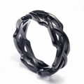Detailed view of the black twisted rope texture on this stainless steel ring band - US 6 / Black
