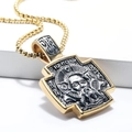Heren retro punk Jezus kruis hanger ketting in tweekleurig goud en zilver metaal - Alleen Hanger (Zonder Ketting) / Goud & Zilver