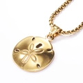 Close-up of golden sand dollar pendant with star engraving and hollow design - Pendant Only (Without Chain) / Gold