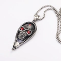 Colgante calavera punk vintage con piedras rojas y marco de cremallera plata - Colgante Pequeño (Color Acero) Solo Colgante (Sin Cadena)