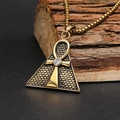 Macro view of gold Egyptian Eye of Horus pyramid pendant with Ankh cross and zircon - Gold Enamel Pendant, Pendant Only (Without Chain)