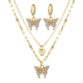 Parure papillon double couche avec collier doré et boucles d'oreilles ornées de strass brillants - Ensemble collier et boucles d'oreilles / Or