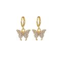 Détail de boucles d'oreilles papillon à double couche avec cristaux blancs et plaqué or - Paire de Boucles d'Oreilles / Or