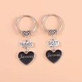 Set di portachiavi a cuore neri e argento con incisioni BEST FRIENDS e Forever - BEST+FRIENDS (Set)