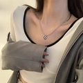 Checkerboard heart pendant necklace on silver ball chain worn by model for streetwear style - 12# Necklace - Checkerboard Heart Style / Black and White