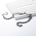 Polished silver Cuban link bracelet with engravable metal tag and lobster clasp detail - Bracelet Style A (Width 7mm) / Silver