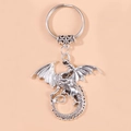 Vintage zilveren draak sleutelhanger voor tassen met retro metalen gevleugelde draak - Grote Draak