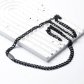 Matte black Cuban link necklace and bracelet set in punk hip hop style stainless steel - Necklace Style B (Width 7mm) / Black