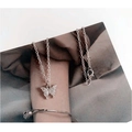 Ensemble collier papillon argenté double couche et jonc fleuri avec zircons brillants - Style Simple Couche / Argent