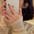Elegant gold open flower ring with pearl and drop zircon pendant on model - Adjustable Open / 3# J604 Gold