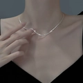 Elegant sparkling silver heart necklace with shimmering multifaceted cutting craftsmanship - 40+5cm Necklace (XL677) / Silver