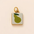 Pendente quadrato in acciaio inossidabile con motivo a pera verde e cornice dorata - Pendaglio Pera Bianco