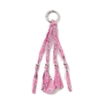 Bohemian pink paisley woven fabric keychain with silver spring clasp and bead tassels - Pink Clasp Chain