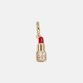 Pendentif rouge à lèvres créatif plaqué or 18 carats avec émail rouge et cristaux brillants - Rouge à lèvres