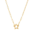 Gold paperclip chain necklace featuring a minimalist hollow star pendant charm - Five-Pointed Star Opening Necklace