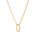 Golden paperclip chain necklace with thick rectangular carabiner clasp pendant - No.1 Open Link Necklace