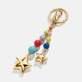 Colorful beaded keychain with golden metal ring and dual star pendants in vibrant finish - Colorful Beaded Star Charm