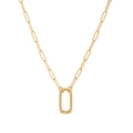Gold paperclip chain necklace with a textured rectangle pendant in a minimalist style - No.2 Open Link Necklace