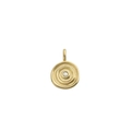Detailed close-up of 18K gold-plated circular pendant with ripples and central white pearl - Round Bun Style (Round Bun Pendant)