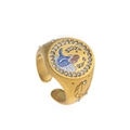 Vintage golden open ring with blue-white painted character and sparkling rhinestones - Mermaid Ring