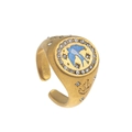 Vintage gold seal ring with blue bird emblem and crystal halo in adjustable size - Adventurer Swallow Ring