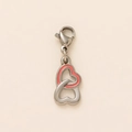 Pendente doppia forma di cuore in argento con smalto rosso corallo e chiusura a moschettone - Ciondolo Cuori Intrecciati