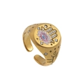 Vintage matte gold Hamsa Hand adjustable ring with blue evil eye and white zircon stones - Guardian Hamsa Hand Ring