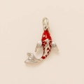 Silver-plated koi fish pendant with red enamel detailing for jewelry making - Red Enamel Koi Fish Pendant