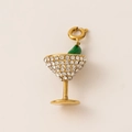 18K gold plated cocktail glass charm pendant with white rhinestones and spring clasp - Cocktail