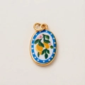 18K gold-plated oval pendant with Mediterranean lemon design and blue polka dots - 15mm / Oval Lemon (No. 18)