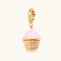 Pendentif cupcake en acier inoxydable plaqué or 18K avec émail rose élégant - Gâteau