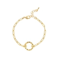 Golden paperclip chain bracelet with a textured circular charm and lobster clasp - No.6 Open Link Bracelet